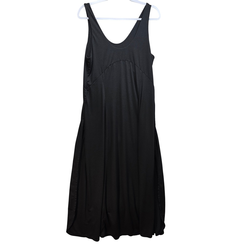 Halara Tank Maxi Dress Sz L Uneck Flowy Double Hi Split Casual Black Athleisure